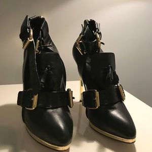 Black and Gold Leather High Heels